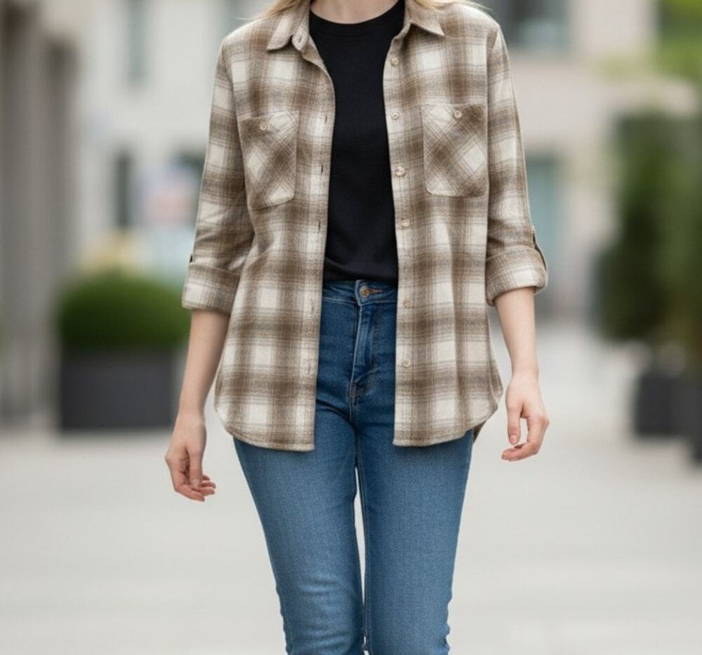 Lauren Ralph Lauren Women's Large Brown Plaid Long Sleeve Button Up Shirt